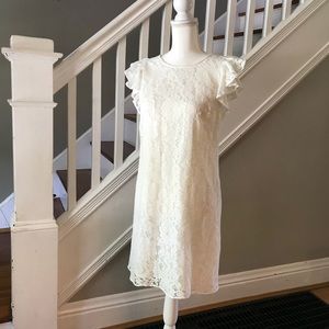 NWT WHBM White Flutter Sleeve Lace Dress